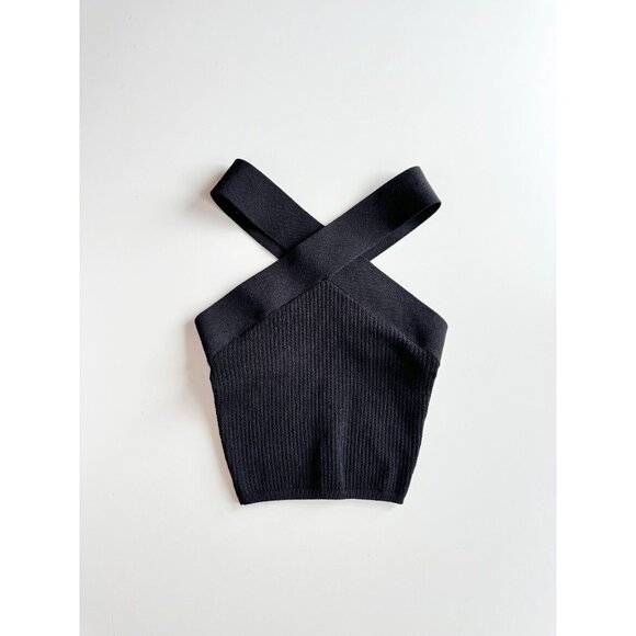 Aritzia BABATON Sculpt Knit Black Ladder Rib Knit Criss Cross Tank Top, Size XXS - Picture 5 of 15